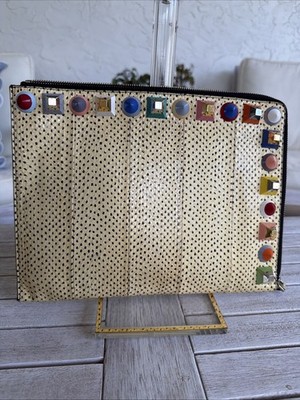 Authentic FENDI python Rainbow Studs Clutch Bag