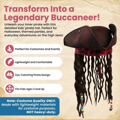 Chapeau De Pirate Boland Avec Tresses - Déguisement Captain Jack Adulte Taille Unique - Pour Halloween, Carnaval, Soirée à Thème