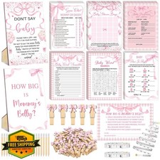 Funnymoom 426 Pcs Pink Bow Baby Shower Games Set-8 Games, Includes Baby Showe...