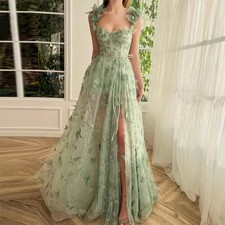 Spaghetti Strap Flower Fairy High-End Gown Banquet Party Elegant Evening Dress