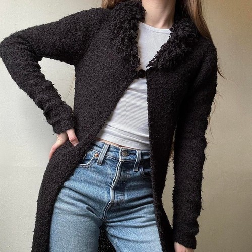 Vintage Takeout Black Knit Y2K Duster Small Diva Sassy