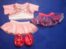 Build A Bear Sequin 4 Pcs Outfit: Top with Two Skirts, and Pink Sequin Slippers