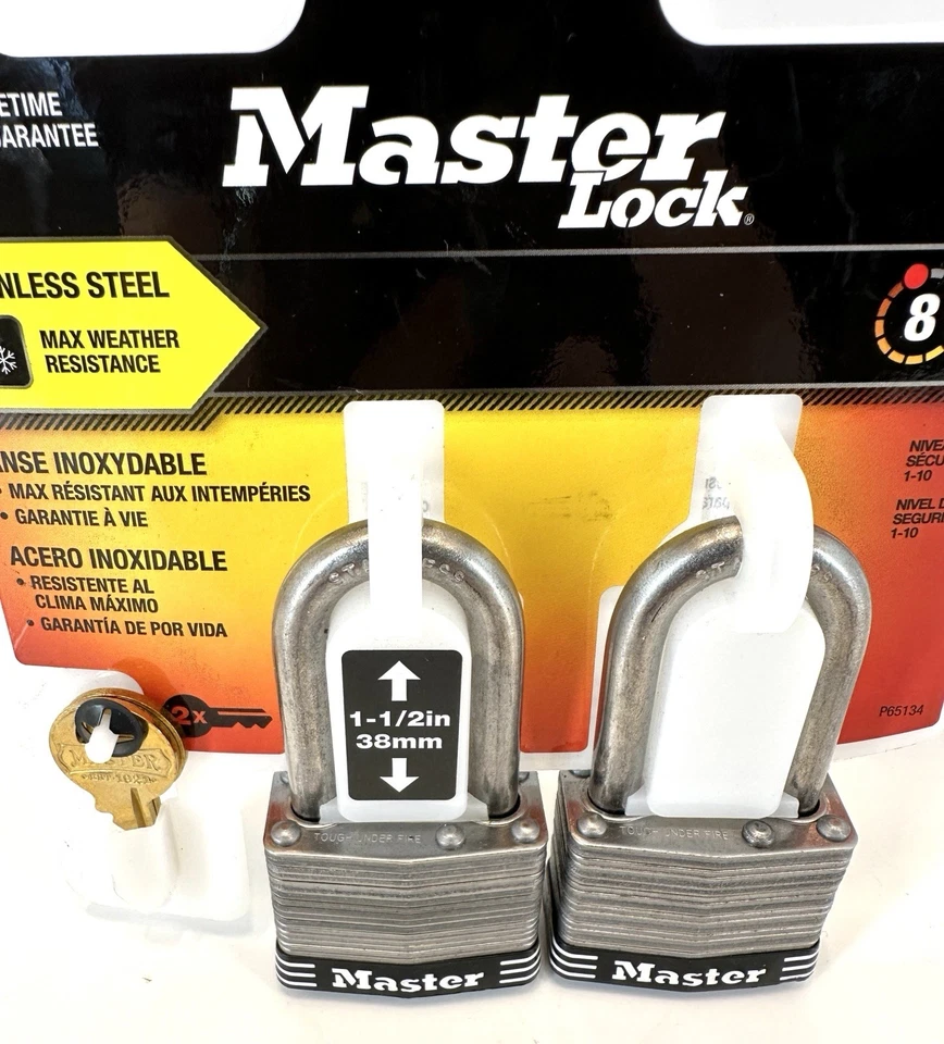 Master Lock Stainless Steel Keyed Padlock 1.5 in Shackle 2 Keys Pack Of 2 1SSTIF - Image 3 of 4