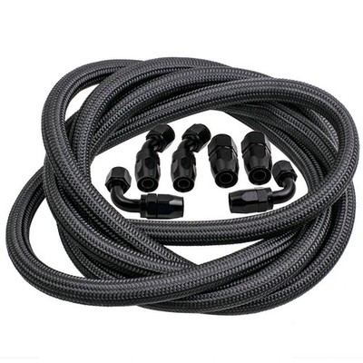 12FT AN10 Edelstahl Geflecht Kraftstoffleitung Schwarz Schlauchende Fitting Kit