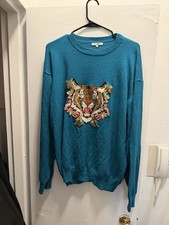 Fashion Nova Men Lightweight Sweater With Stitched Tiger (XL) Pre-Owned