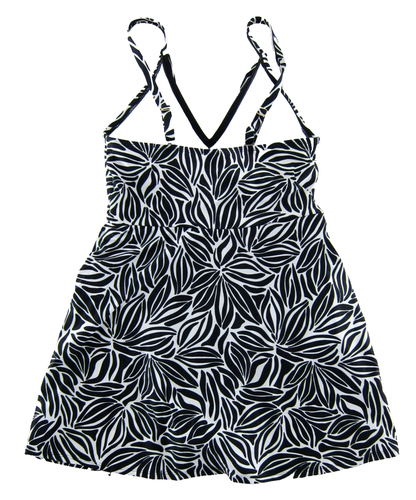Lands End klassisch schwarz weiß Blumen integrierter BH Schlankmacher Badeanzug Schwimmkleid M - Bild 2 von 6