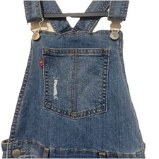 Levis Girls Blue Denim Jean Overalls Sz 7 Regular DISTRESSED Cute  Trendy B22