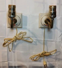 Pair Corded Wall Light Swivel Metal Sconce Porcelain Base Floral Pattern Vintage
