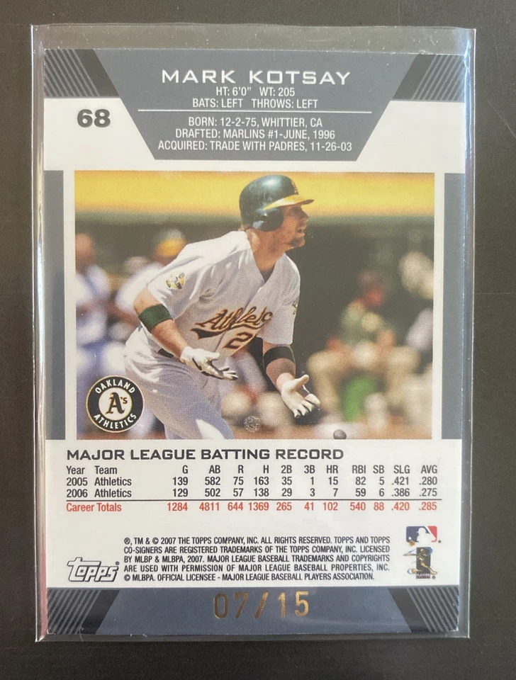 2007 Topps Co-Signers Silver Blue 7/15 Mark Kotsay Eric Chavez #68 - Image 2 of 2