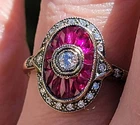 Art Deco Vintage Style Lab Created Diamond & Ruby Wedding 14K White Gold FN Ring