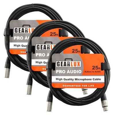 Professional XLR Mic Cables 25ft - 3 Pack