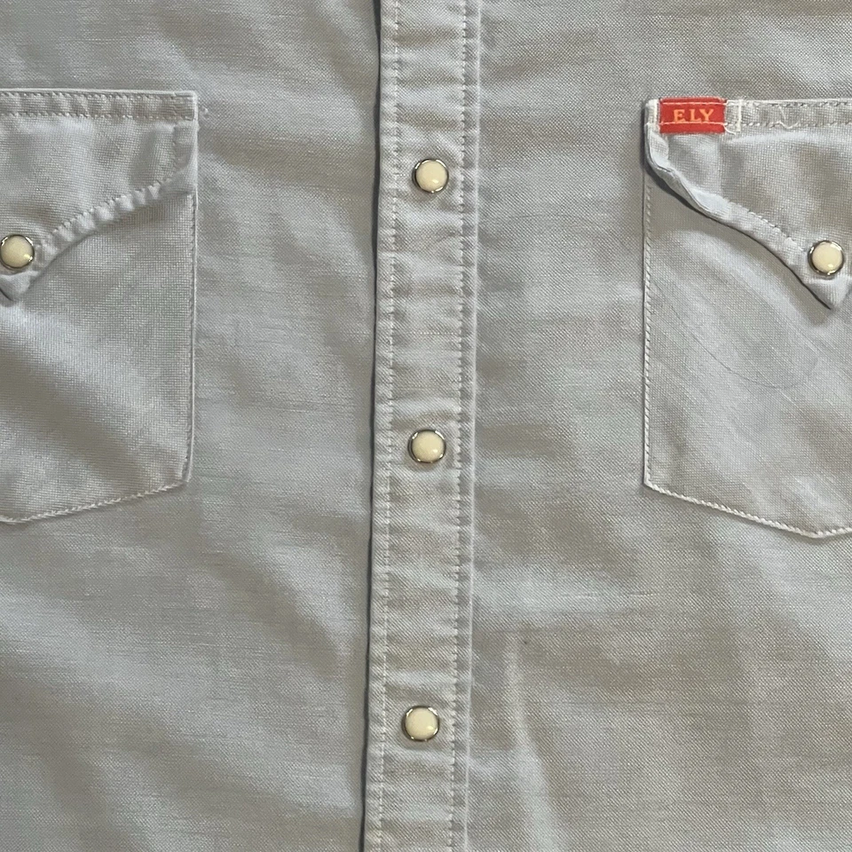 Denim Blue Pearl Snap Country Western Shirt Mens 3XL - Yoke Design Flap Pocket - Image 4 of 4