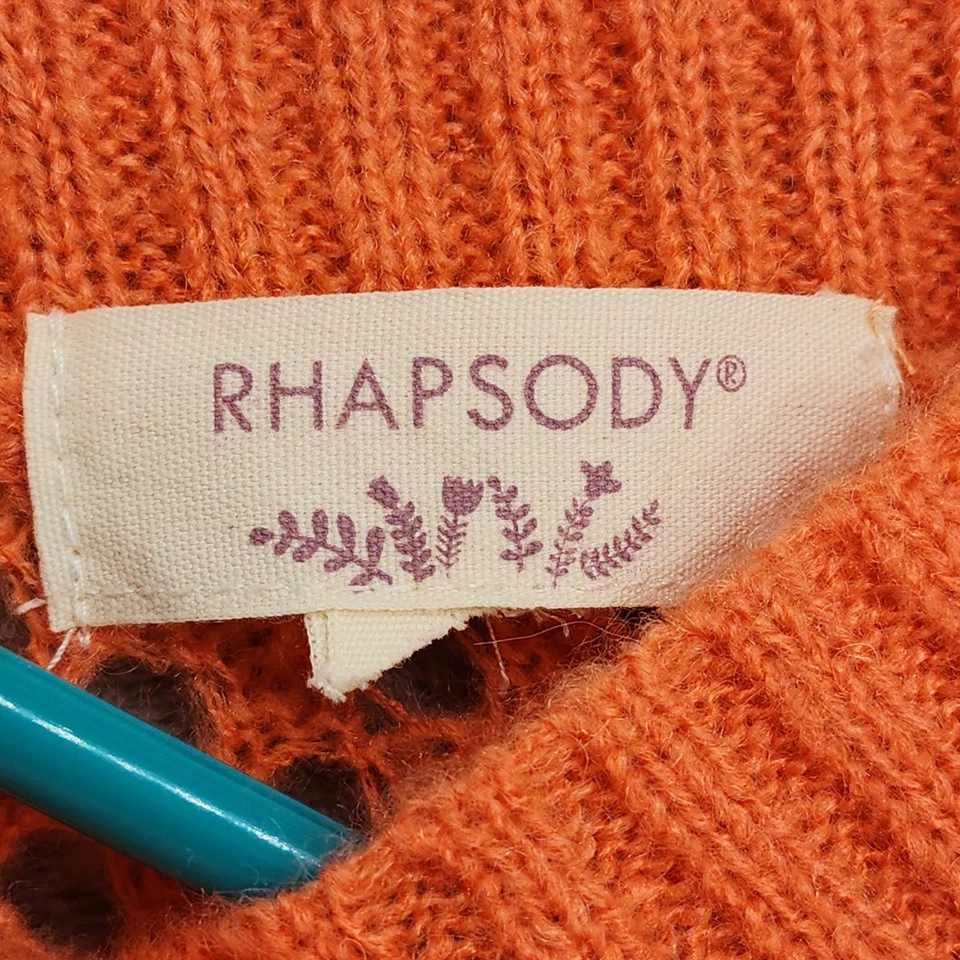 Suéter Rhapsody Mujer L Naranja Tejido Abierto Cuello en V Espalda en V Pullover Manga Larga Foto 3 de 4