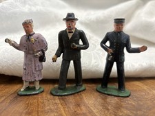 3 Vintage Barclay Lead 3" TOY FIGURES Train Conductor 619 Suited Man  Woman