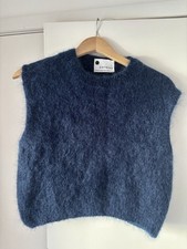 Colette Mohair Knit Vest Tank Navy Blue Italy Sleeveless Sweater Fluffy S/M