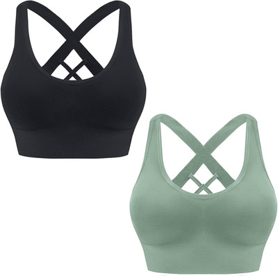 HANERDUN Damen Sport BH Starker Halt Sport-Bh Crossback Push up Sports Bra Nahtl
