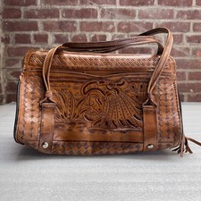 Vtg Hand Tooled Leather Purse Native American Chief eagle headress