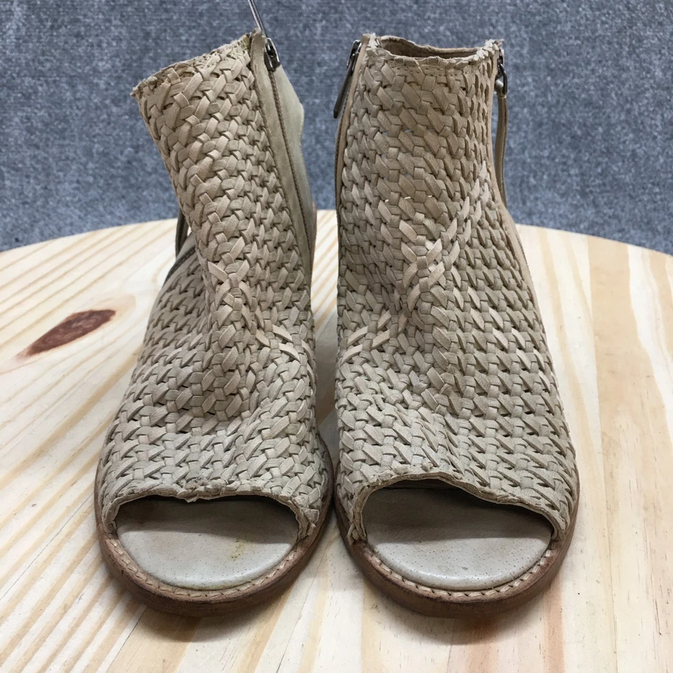 Sam Edelman Sandals Womens 8.5 Cooper Ankle Straps Beige Leather Woven Zip Heels - Image 4 of 4