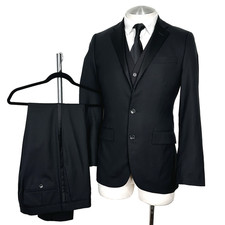 J Crew Thompson 3 Piece 100 Wool Formal Dinner Black Tuxedo 36R 32x30