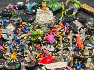 100+ Assorted Bulk Miniatures Lot | BROKEN | No Cards DC Marvel HEROCLIX Wizkids