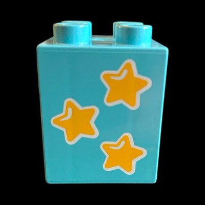 light blue Duplo block - 2X2 - yellow stars block - combined shipping (MISC171)