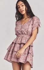 LoveShackFancy Womens Roth Floral Print Ruffle Smocked Cotton Mini Dress Size S