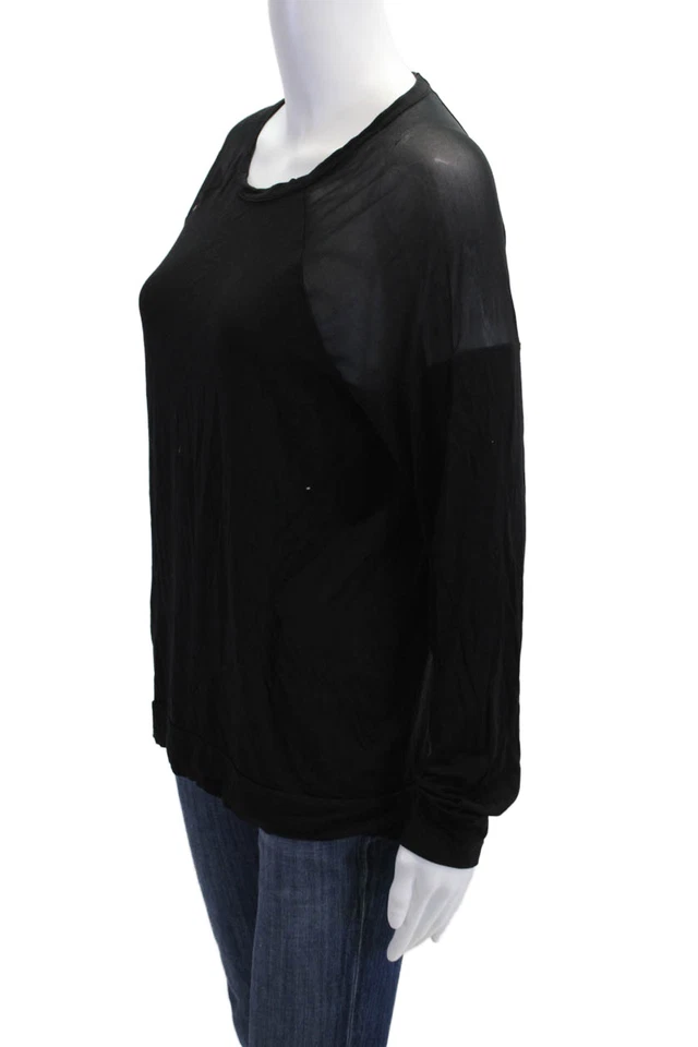 Camisa de pijama negra pequeña PJ Salvage para mujer manga larga cuello redondo malla Foto 2 de 4