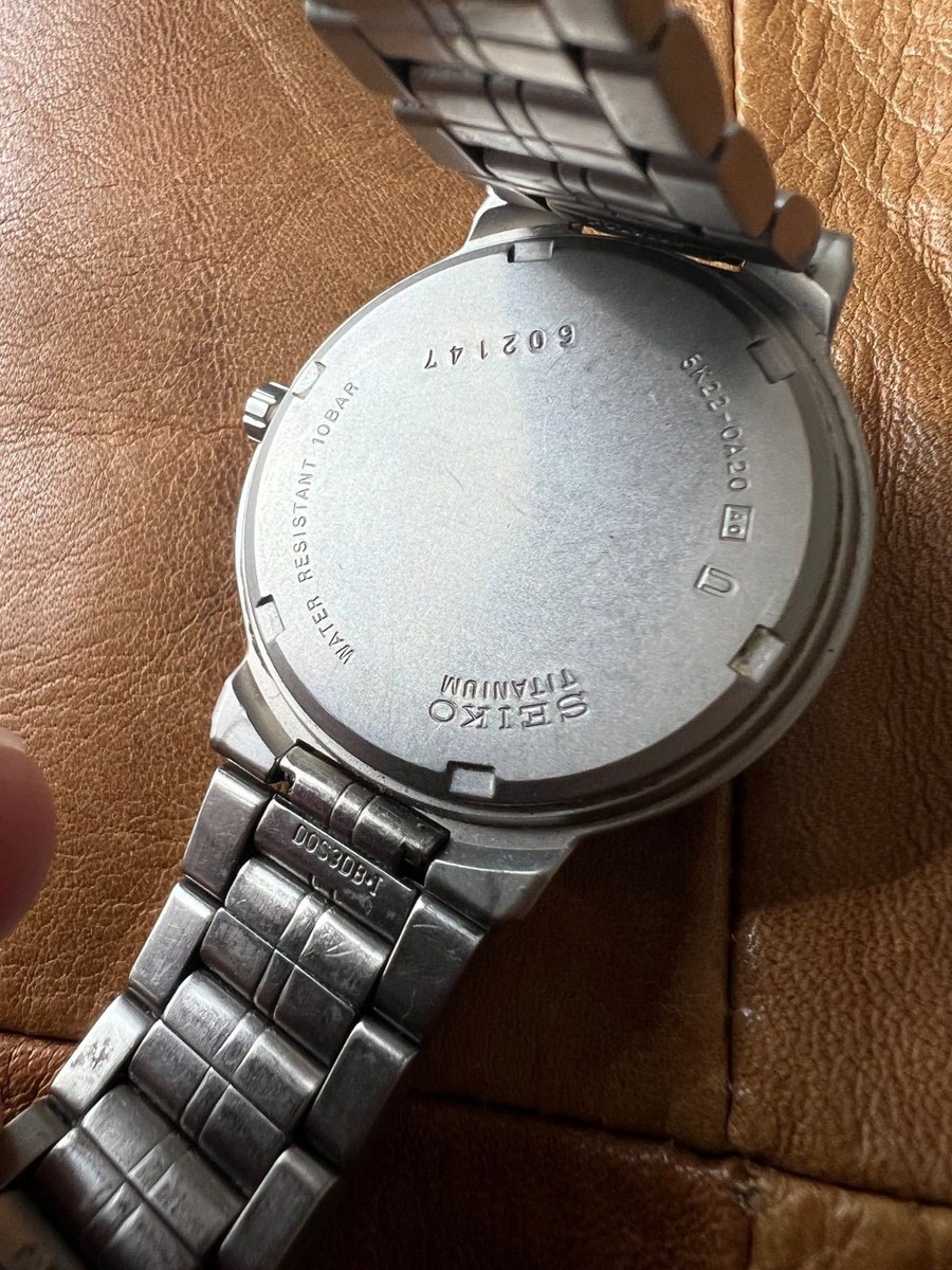 SEIKO Solar Titanium Watch Model 5K22-0A20 Tested Excellent 