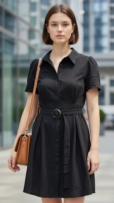 SHEIN Hemdkleid Schwarz Gr. M NEU Damen Kurzarm Kleider mit Gürtel Sommerkleid