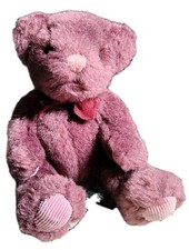 Title:Russ Berrie  Teddy  Plush Bear   Plum Purple w/ Pink Nose  Paws, Red...