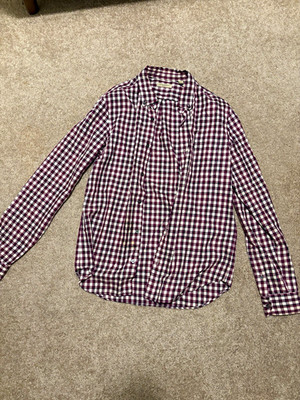 Burberry Brit Mens M Woven Check Purple White Blue Button-Up Shirt LS