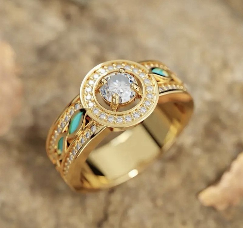 14K Gold Plated Cubic Zirconia Ring Vintage Style, Size 7