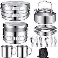 15 Pcs Camping Cookware Mess Kit Outdoor Cook...