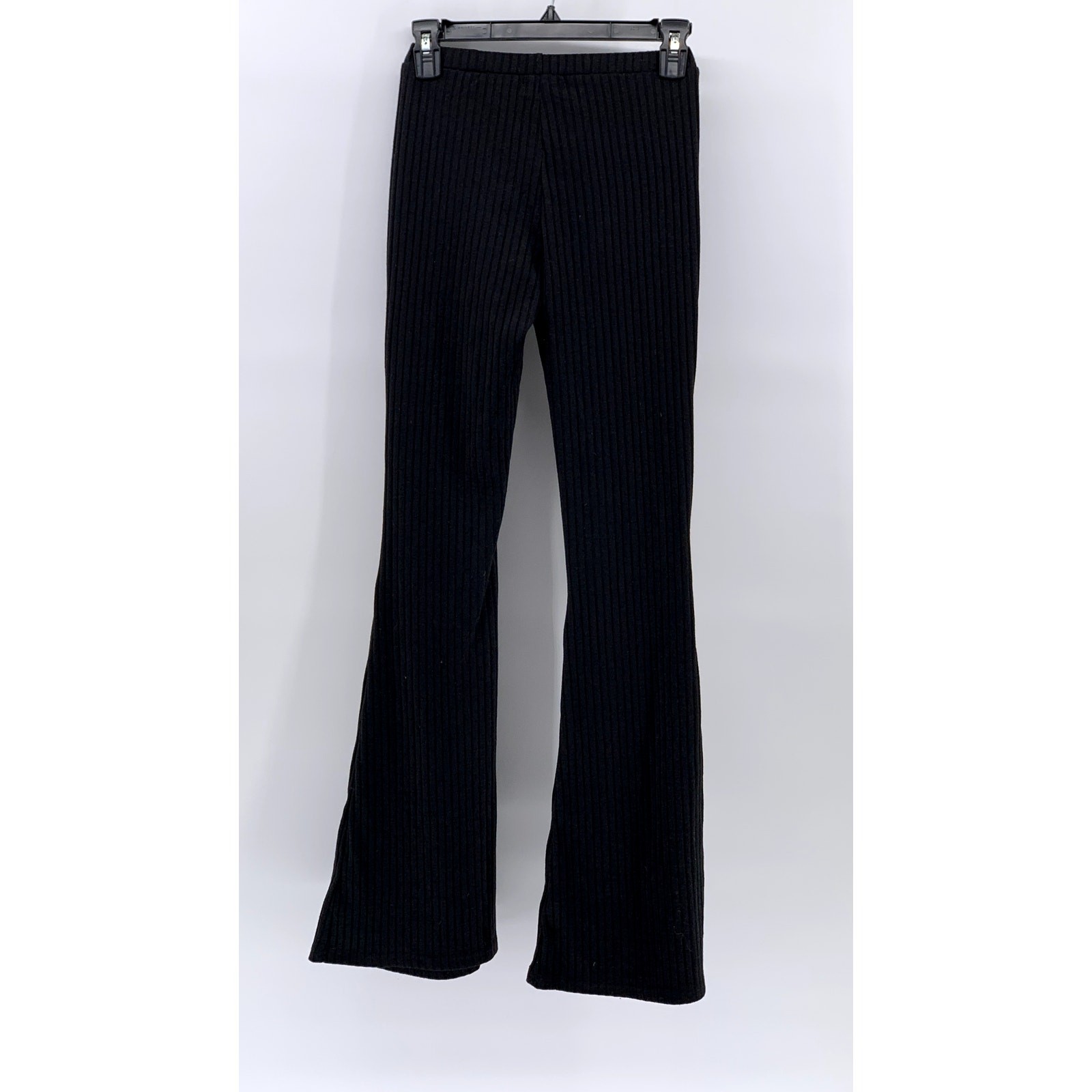 EDIKTED Women's Black Ribbed Wide-Leg Pull-On Pants SZ image 2