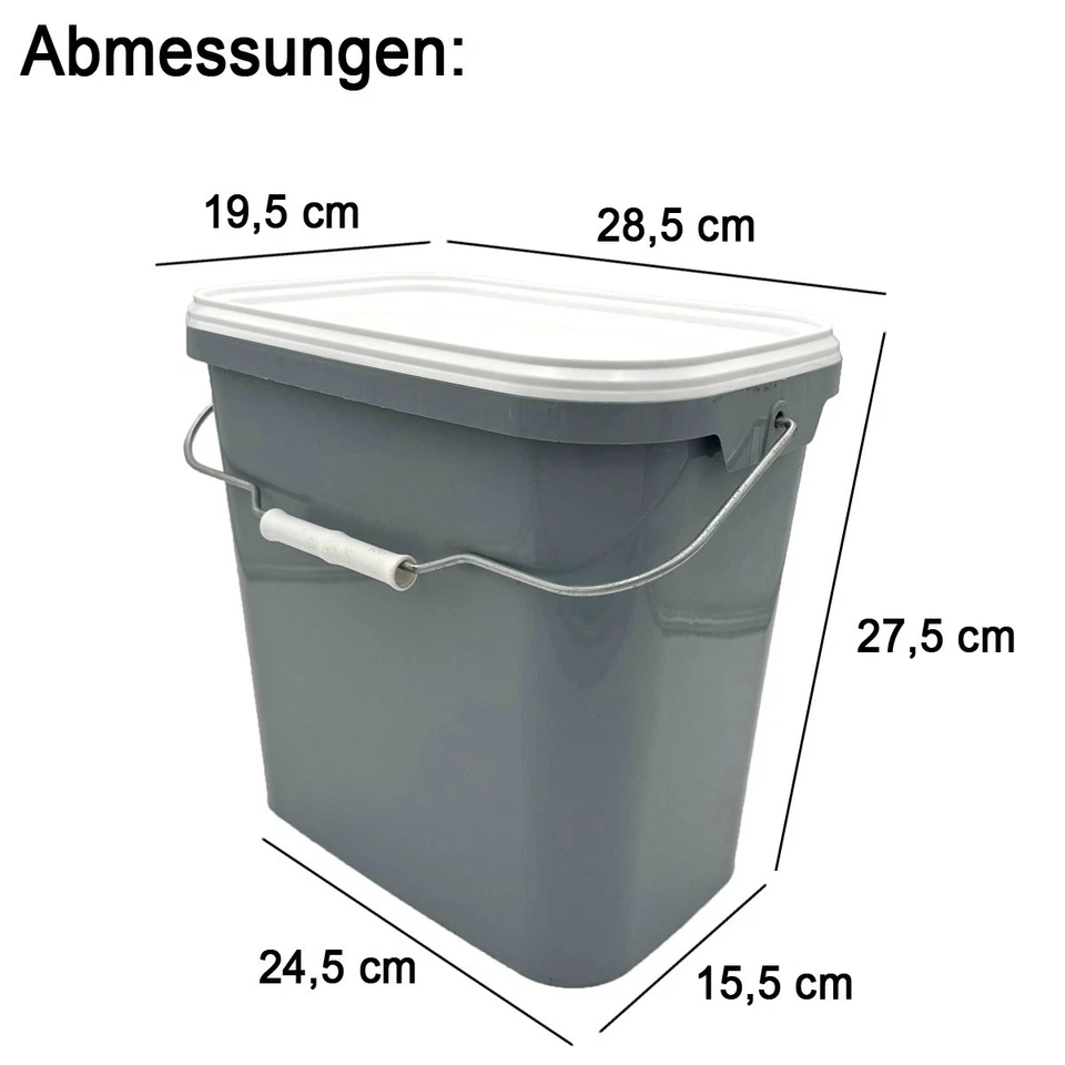 10 Eimer rechteckig mit Deckel Tragegriff 11 L grau weiß Leereimer Metal Plastik - Bild 2 von 4