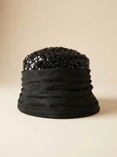 1950s Black Silk and Raffia Bucket Hat Sculptural Mid Century Tilt Hat