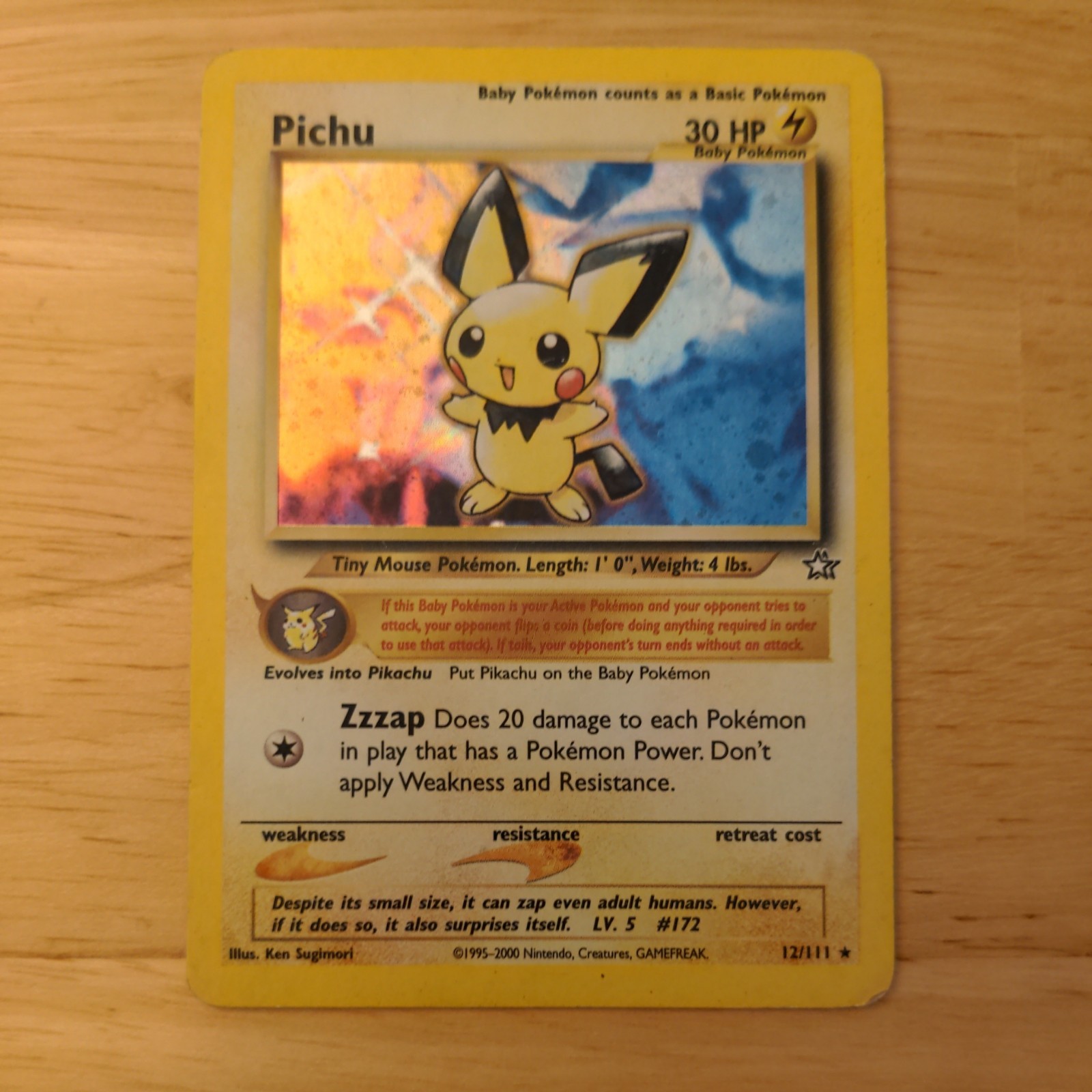 Pichu - 12/111 - Pokemon Neo Genesis Unlimited Holo Rare Card WOTC HP / DMG
