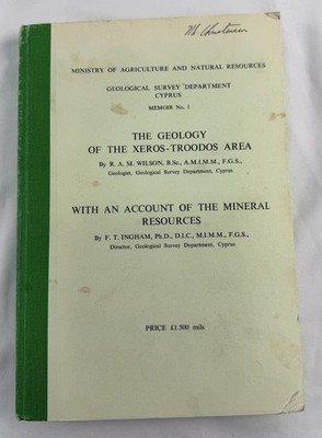 Geology of the Xeros Troodos Area Cyprus 1971 Geological Survey Memoir Map Book
