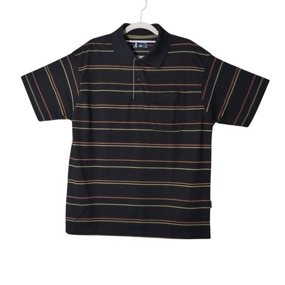 Classic Polo Men Shirt XL Black Striped Golf Preppy Casual Everyday Essential