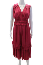 T Tahari Womens V Neck Ruffled Waist Sleeveless A Line Maxi Dress Pink Size Smal