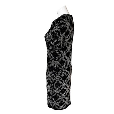 papell boutique beaded dress Vintage Papell Boutique Black Silver beaded silk evening dress size 8