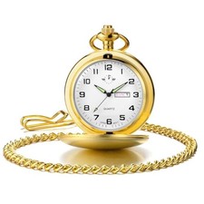Men's Hollow Quartz Pocket Watch Classic Arabic smooth gold-calendar 980