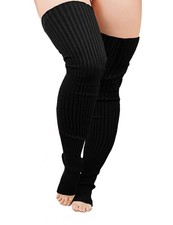 v28 Plus Size Knit Leg Warmer Women Thick Thigh One Size, Size- Black