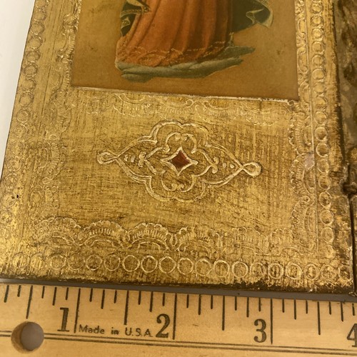 VTG RELIGIOUS CHRISTIAN TRIPTYCH ITALIAN FLORENTINE Gilt W 15 1/2" X H 12" Large - Picture 9 of 24