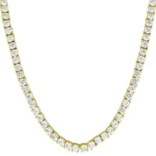 Mens Tennis Chain Necklace 14k Gold Finish Lab Diamonds Bling 4mm 24 inches