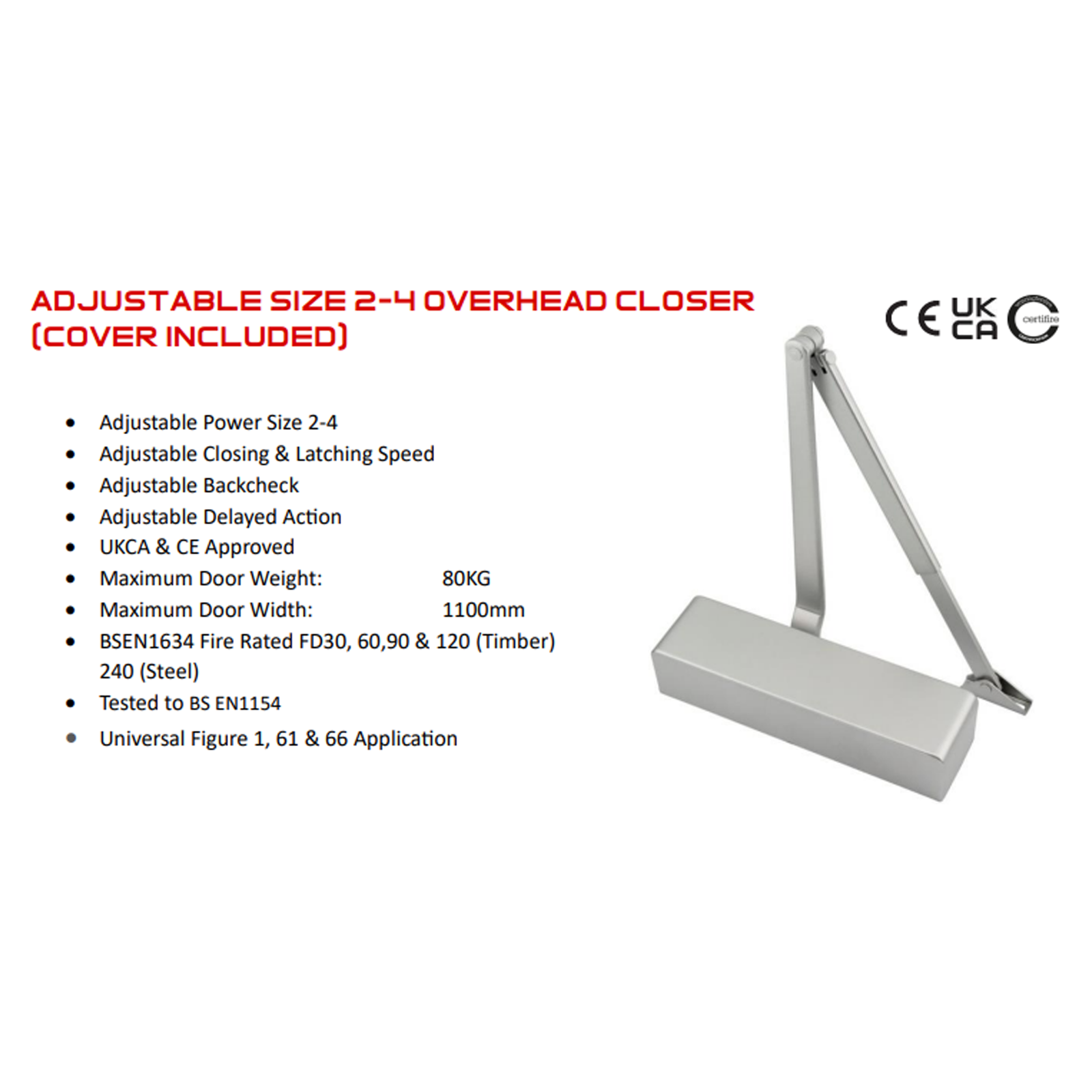 Adjustable Size 24 Overhead Door Closer (With Cover) Adjustable