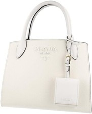 New Prada Saffiano Leather Monochrome Bianco White Top Handle Handbag 