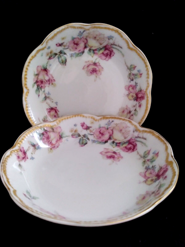 Lot of 2 Theodore Haviland Limoges France Small Dessert Dishes Bowls Pink Roses - Picture 2 of 11