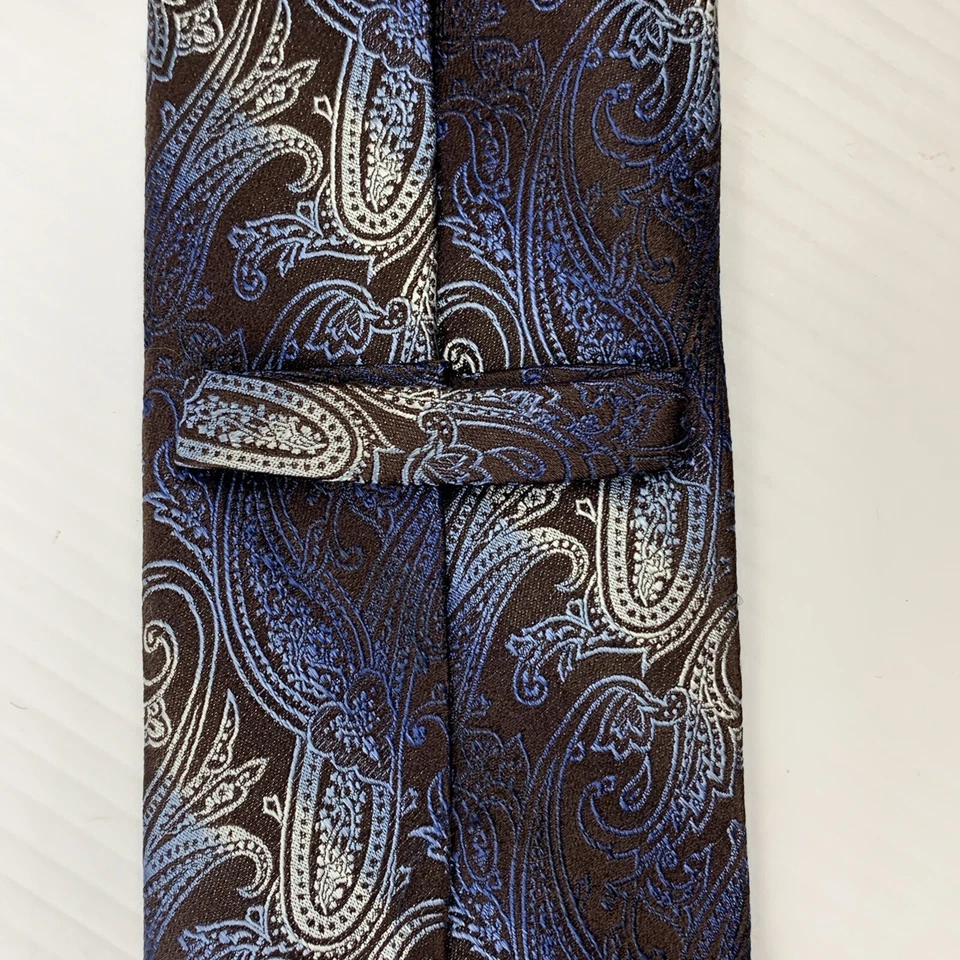 Corbata de seda MADISON para hombre talla 3,25" x 59" marrón azul plata cachemira corbata iglesia Foto 4 de 4