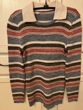 Ernesto Bellini Vintage 1970  s Women  s Collared Stripe Sweater Medium Love 